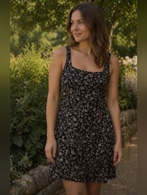 Old Navy Black White Floral Sleeveless Square Neck Mini Dress Medium